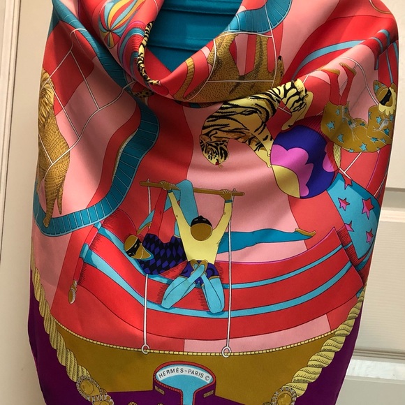 Hermes Accessories - Hermes ‘Circus’ Scarf, By Anne Faivre. 100% Silk.